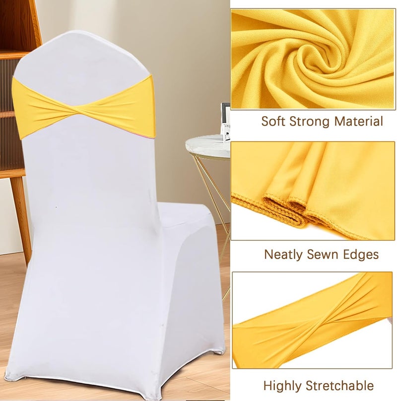 Fbewom Yellow Chair Sashes Bows 50 Pcs Spandex Chair Bands Ties Without Buckle Decorations for Wedding Birthday Party Events Ceremony - Image 3